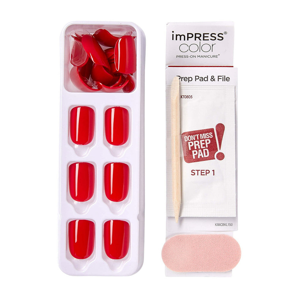 Kiss imPRESS Color Press on Manicure Reddy or Not Short, 30 Ea